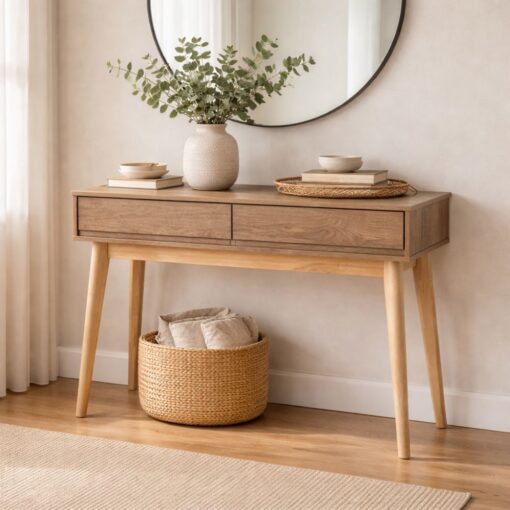 Bragg Hirado Console Table with 2 Drawers, Oak