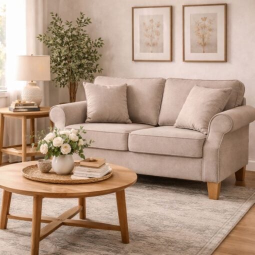 Bragg Impala 2-Seater Sofa Couch with Scatter Cushions, Beige