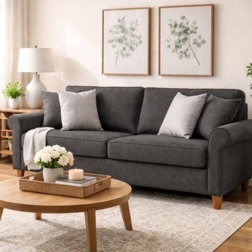 Bragg Impala 3-Seater Sofa Couch with Scatter Cushions, Grey