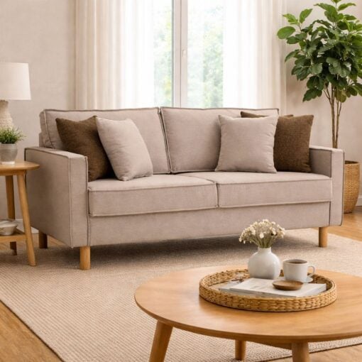 Bragg Nexon 3-Seater Sofa Couch with Scatter Cushions, Beige