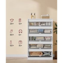 Bragg Chest of Drawers Storage Cabinet, 5 Drawers, White Capacity