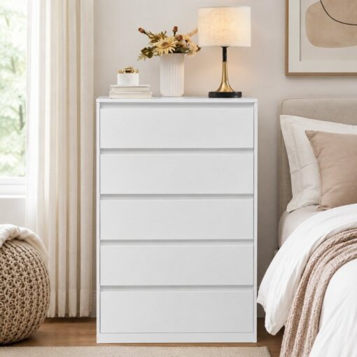 Bragg Chest of Drawers Storage Cabinet, 5 Drawers, White
