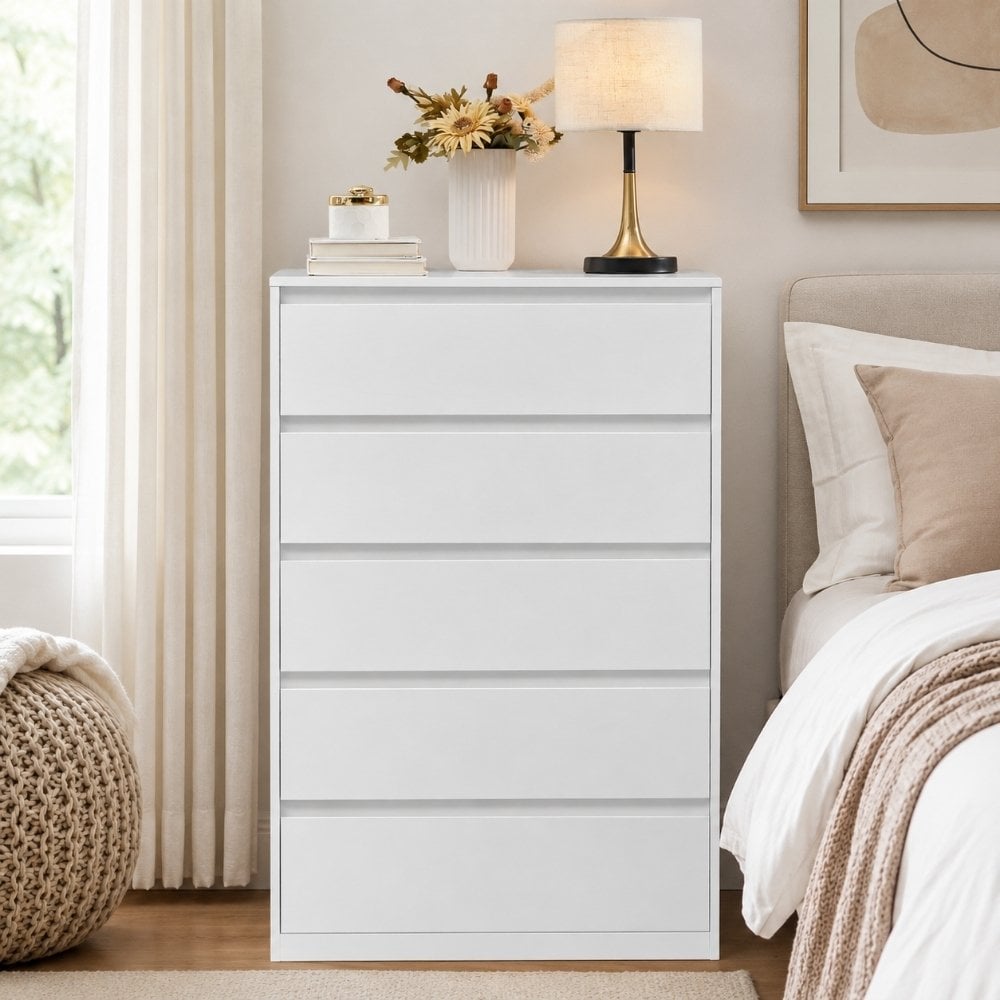 Bragg Chest of Drawers Storage Cabinet, 5 Drawers, White