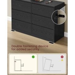 Bragg Lorne Chest of Drawers Storage Wardrobe, 6 Drawers, Black Anti-tip