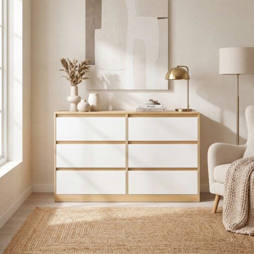 Bragg Lorne Chest of Drawers Storage Wardrobe, 6 Drawers, Oak & White