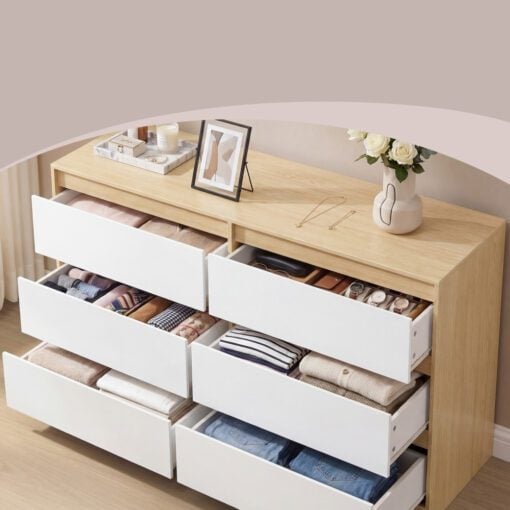 Bragg Lorne Chest of Drawers Storage Wardrobe, 6 Drawers, Oak & White Drawers