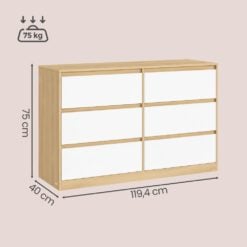 Bragg Lorne Chest of Drawers Storage Wardrobe, 6 Drawers, Oak & White Dimensions