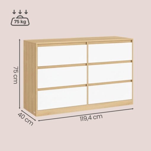 Bragg Lorne Chest of Drawers Storage Wardrobe, 6 Drawers, Oak & White Dimensions