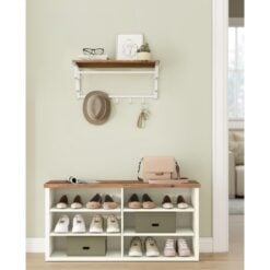 Bragg Miri Shoe Rack Storage Bench with Adjustable Shelves, Farmstyle Oak (3)