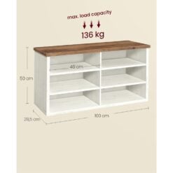Bragg Miri Shoe Rack Storage Bench with Adjustable Shelves, Farmstyle Oak Dimensions