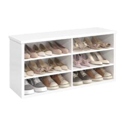Bragg Miri Shoe Rack Storage Bench with Adjustable Shelves, White with shoes