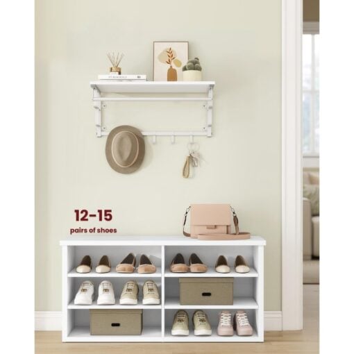 Bragg Miri Shoe Rack Storage Bench with Adjustable Shelves, White