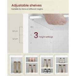 Bragg Miri Shoe Rack Storage Bench with Adjustable Shelves, White adjustable shelves