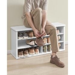 Bragg Miri Shoe Rack Storage Bench with Adjustable Shelves, White