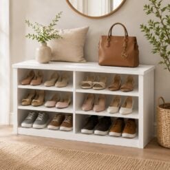 Bragg Miri Shoe Rack Storage Bench with Adjustable Shelves, White