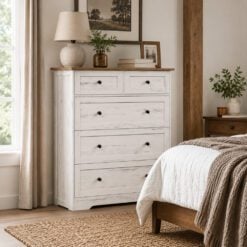 Bragg Sedona Chest of Drawers Storage Cabinet, 5 Drawers, Farmstyle White 4