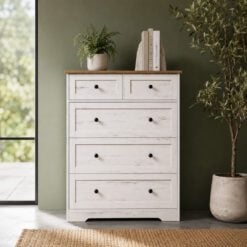 Bragg Sedona Chest of Drawers Storage Cabinet, 5 Drawers, Farmstyle White 4