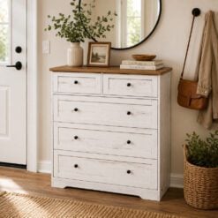 Bragg Sedona Chest of Drawers Storage Cabinet, 5 Drawers, Farmstyle White