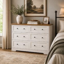 Bragg Sedona Chest of Drawers Storage Cabinet, 6 Drawers, Farmstyle White
