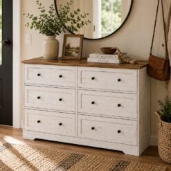 Bragg Sedona Chest of Drawers Storage Cabinet, 6 Drawers, Farmstyle White
