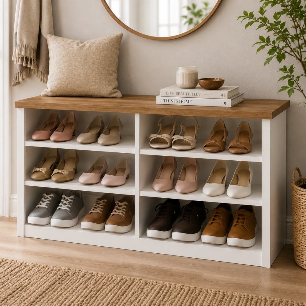 Bragg Miri Shoe Rack Storage Bench with Adjustable Shelves