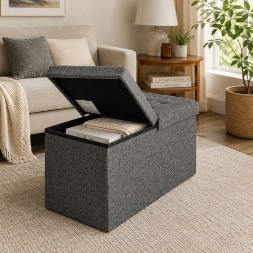 Songmics Foldable Storage Ottoman Bench with Flip Lid, Dark Grey