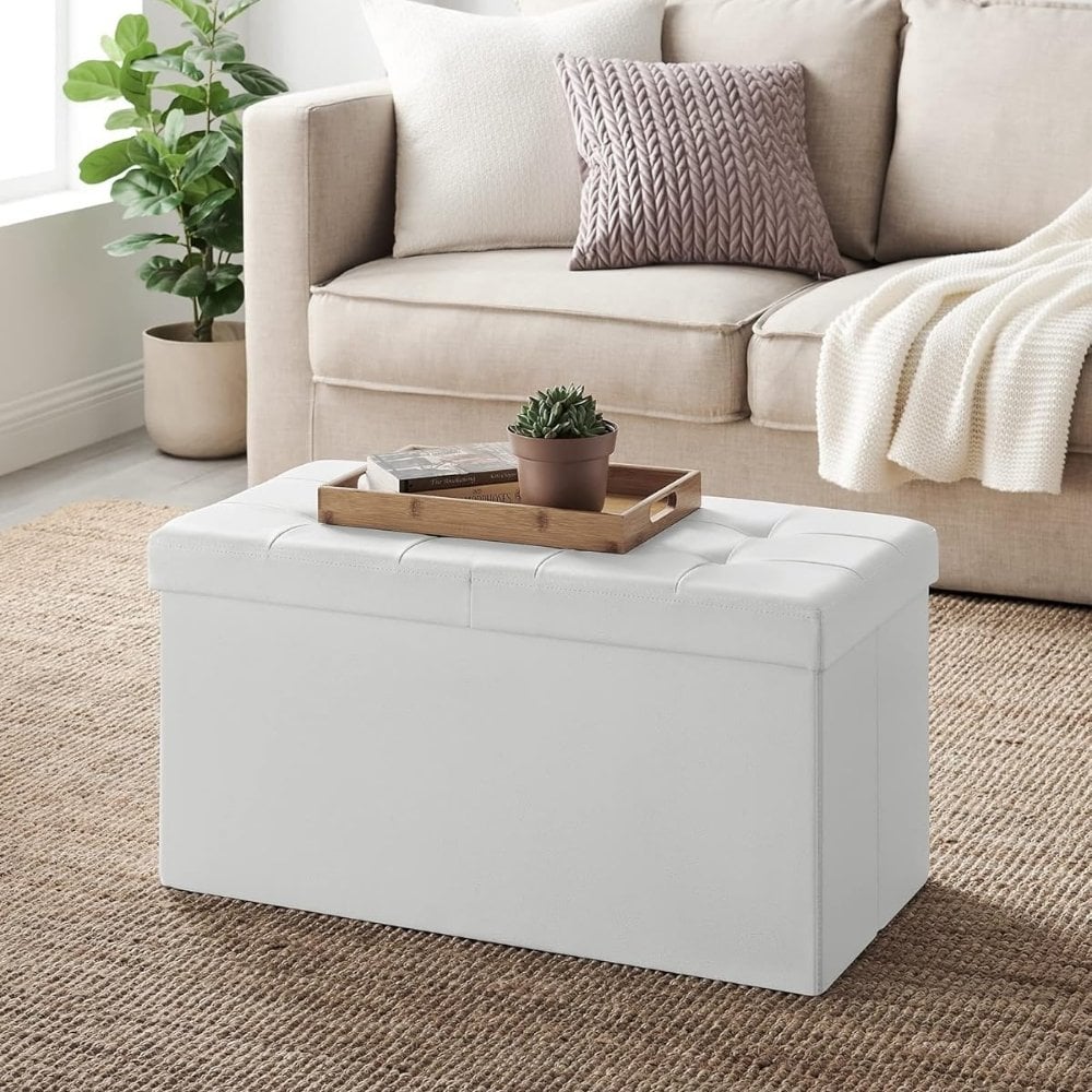Songmics Foldable Storage Ottoman Bench with Flip Lid, White