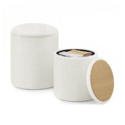 Songmics Round Storage Ottoman, Set of 2, Cream White