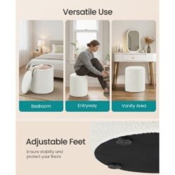 Songmics Round Storage Ottoman, Set of 2, Cream White