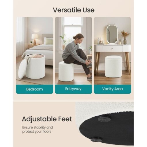 Songmics Round Storage Ottoman, Set of 2, Cream White
