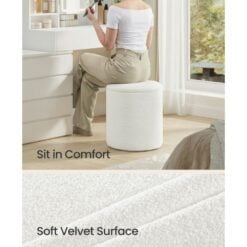 Songmics Round Storage Ottoman, Set of 2, Cream White