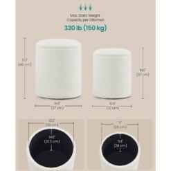 Songmics Round Storage Ottoman, Set of 2, Cream White