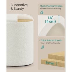 Songmics Round Storage Ottoman, Set of 2, Cream White