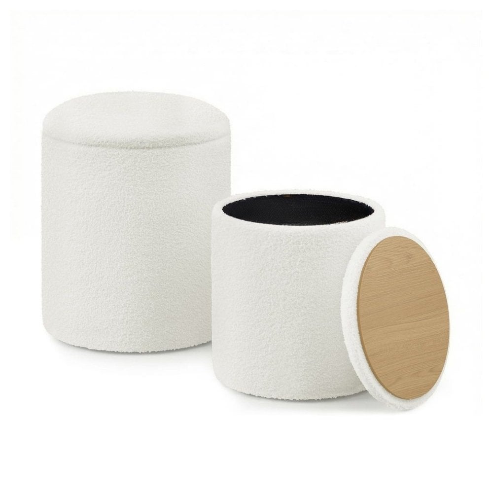 Songmics Round Storage Ottoman, Set of 2, Cream White