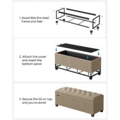 Songmics Storage Chest Ottoman Sofa Bench, Camel Brown Assembly