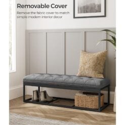 Songmics Storage Chest Ottoman Sofa Bench, Dark Grey Removable Cover