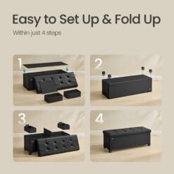 Songmics Storage Ottoman Sofa Bench with Legs, Black Setup