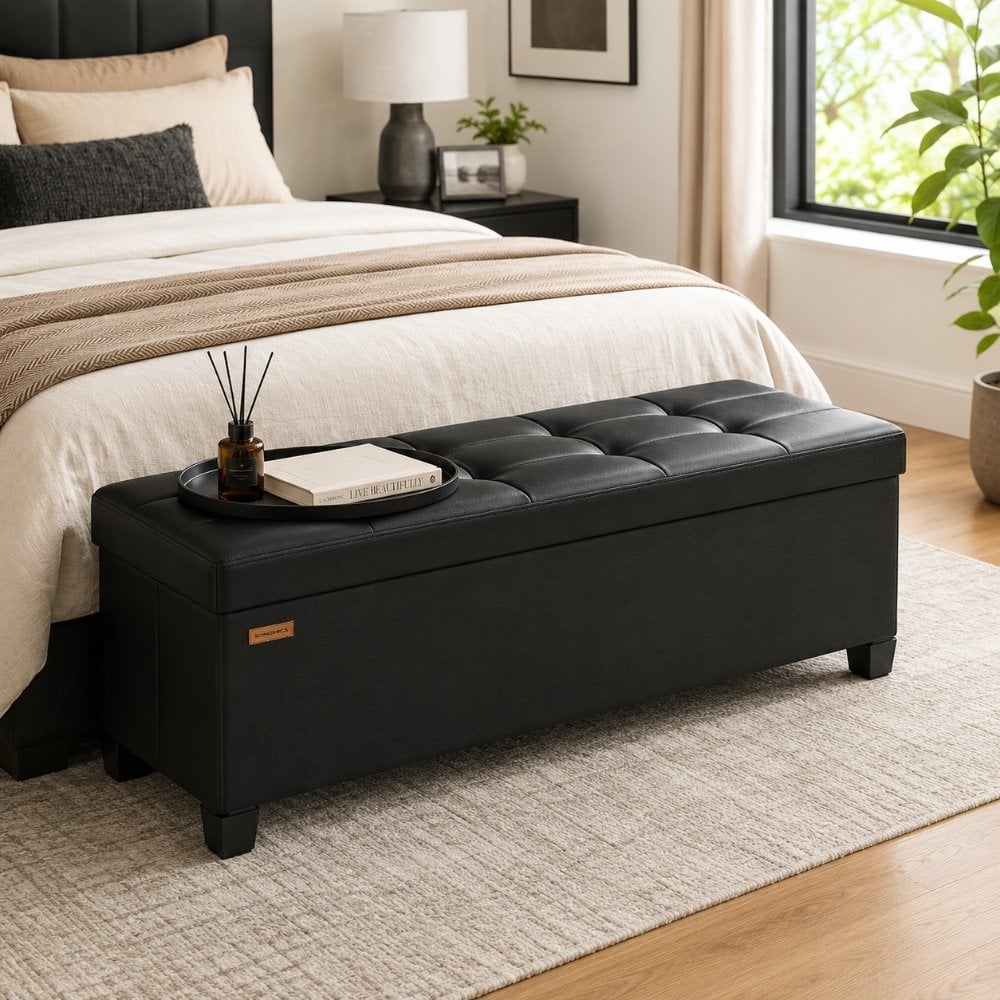 Songmics Storage Ottoman Sofa Bench with Legs, Black