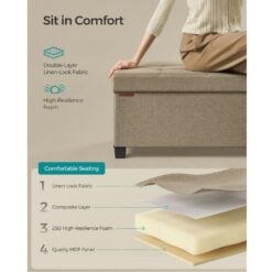 Songmics Storage Ottoman Bedroom Bench, Camel Brown Cushioning