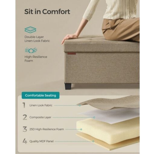 Songmics Storage Ottoman Bedroom Bench, Camel Brown Cushioning