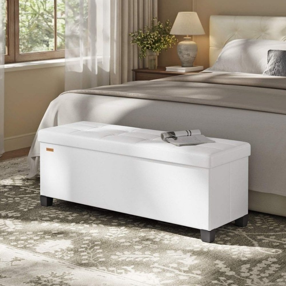 Songmics Storage Ottoman Sofa Bench with Legs, White