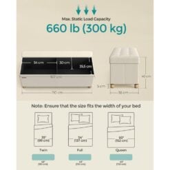 Songmics Storage Ottoman Sofa Box Bedroom Bench, Cream White Dimensions