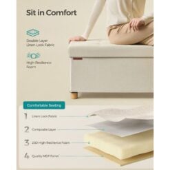Songmics Storage Ottoman Sofa Box Bedroom Bench, Cream White Cushioning