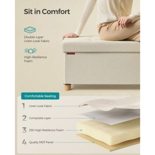 Songmics Storage Ottoman Sofa Box Bedroom Bench, Cream White Cushioning
