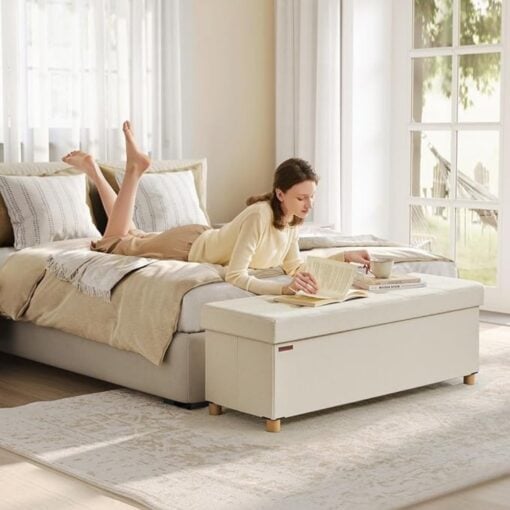 Songmics Storage Ottoman Sofa Box Bedroom Bench, Cream White