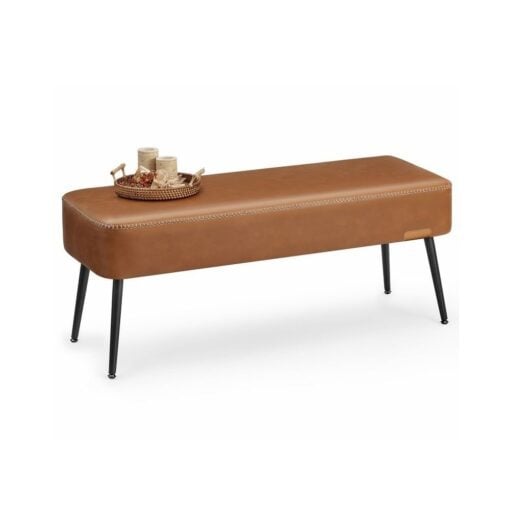 Vasagle Ottoman Bench with Steel Legs, Caramel Brown