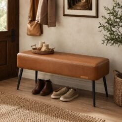 Vasagle Ottoman Bench with Steel Legs, Caramel Brown