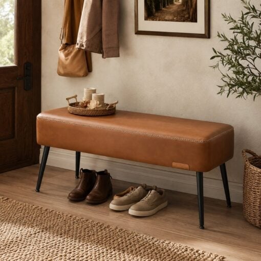 Vasagle Ottoman Bench with Steel Legs, Caramel Brown