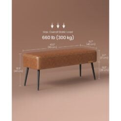 Vasagle Ottoman Bench with Steel Legs, Caramel Brown Dimensions