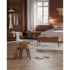 Vasagle Ottoman Bench with Steel Legs, Caramel Brown